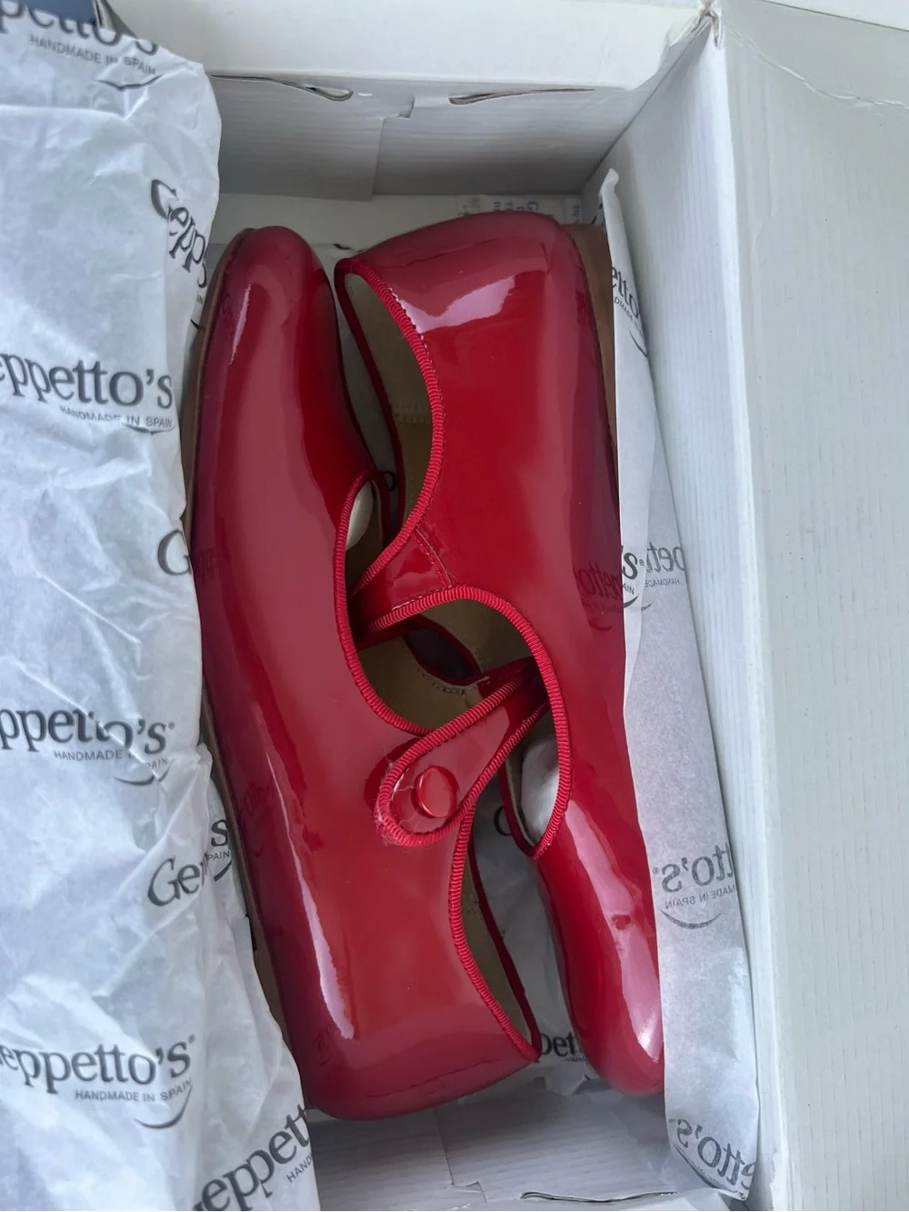 Gepetto’s Girls Leather Mary Jane Flats/Shoes, Red, 35 EU